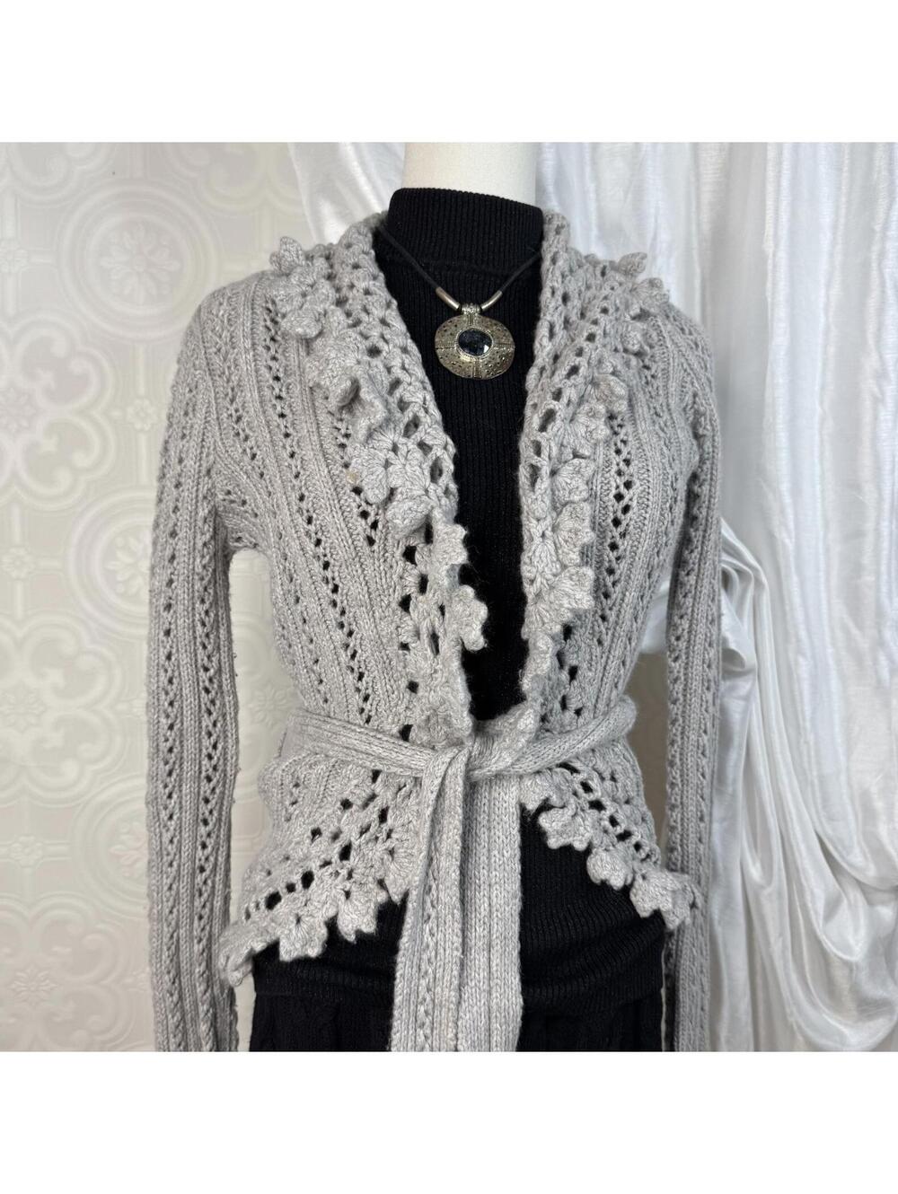 Abercrombie and Fitch Crochet  Ruffle Cardigan Sweater Gray Womens Small